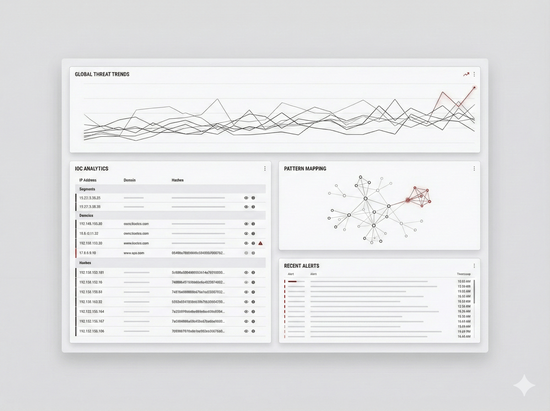 ConTI 위협 인텔리전스 대시보드 — 글로벌 위협 트렌드, IOC 분석, 패턴 매핑 인터페이스